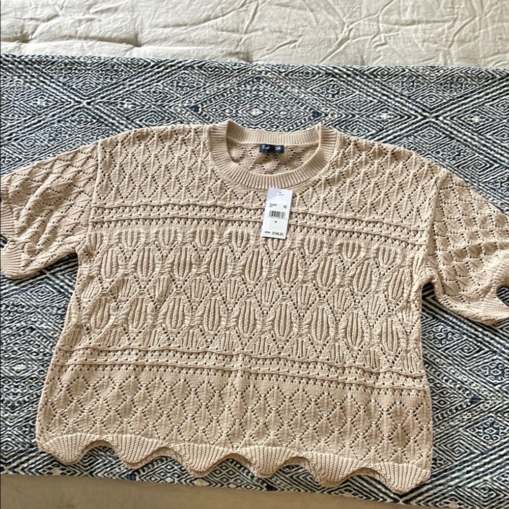 Beige Knit Short Sleeve Sweater